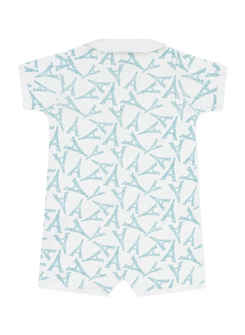 بيتي باتو Babies' Eiffel Tower print cotton short jumpsuit with a collar